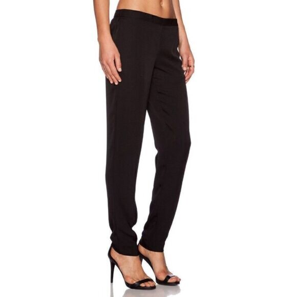 Theory Pants - Theory Termin Black Linen Blend Elastic Waist Pull On Pants